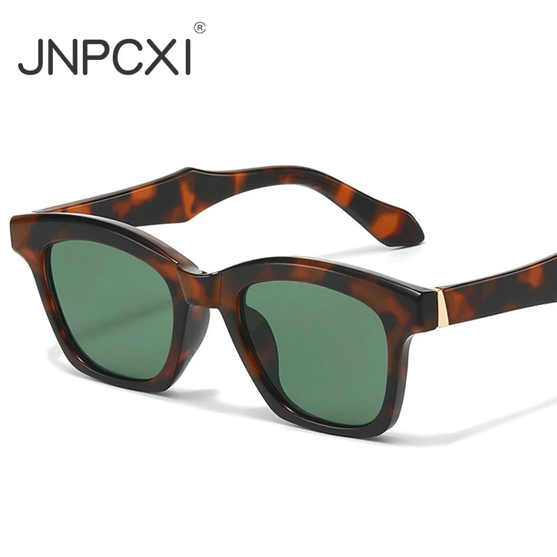 JNPCXI Fashion Square Women Luxury Sunglasses Retro Leopard Blue Designer Men Trending Sun Glasses Shades UV400