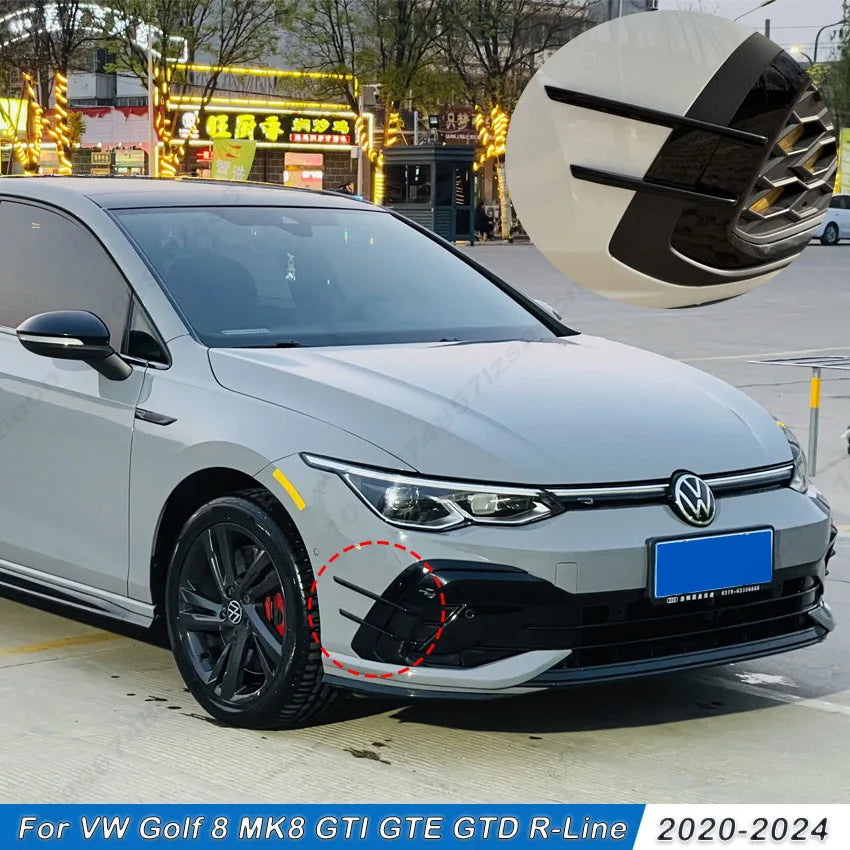 For VW Golf 8 MK8 GTI GTE GTD R-Line 2020-2024 Car Front Bumper Fog Light Lower Grille Frame Side Spoiler Body Kits Gloss Black