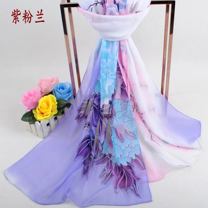 New Peony Flower Women's Printed Chiffon Long Scarves Wholesale Yiwu Autumn and Winter Scarves Small Scarves