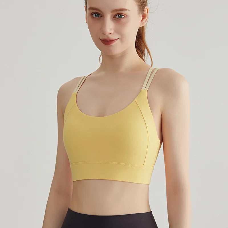 New Women's Sports Bra Padded Without Bones Cross Back Fitness Busty Underwear High Support Impact Running Gym Vest Yoga Bras
