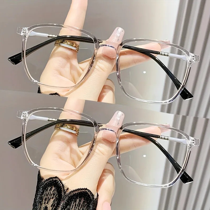 2 Pairs of Square Frame Non-Prescription Glasses Ultra-Light Full Frame PC Frames PC Non-Diopter Lenses Ideal Gift for Friend