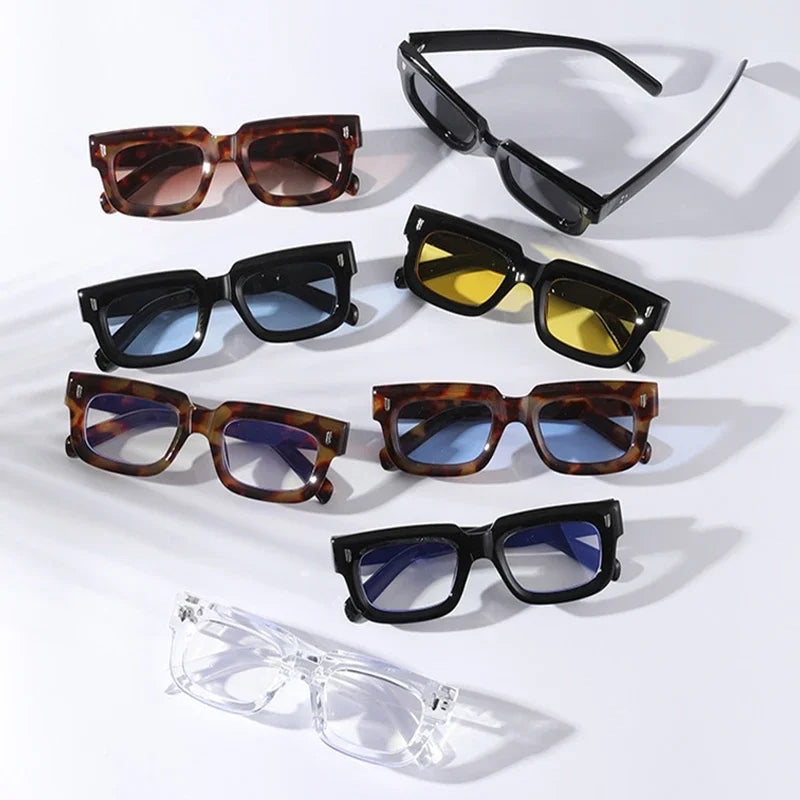 JNPCXI Fashion Square Sunglasses Women Retro Rivets Men Clear Ocean Lens Eyewear Shades UV400 Punk Sun Glasses