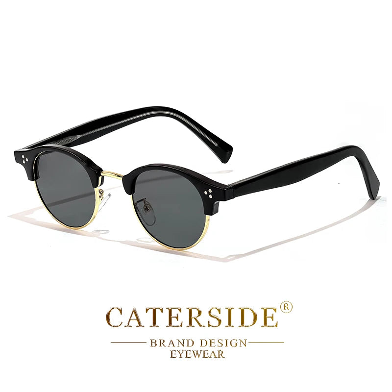 CATERSIDE Retro Punk Sunglasses Men Classic Round Half Frame Fashion Sun Glasses for Women Party Festival Travel Eyewear UV400