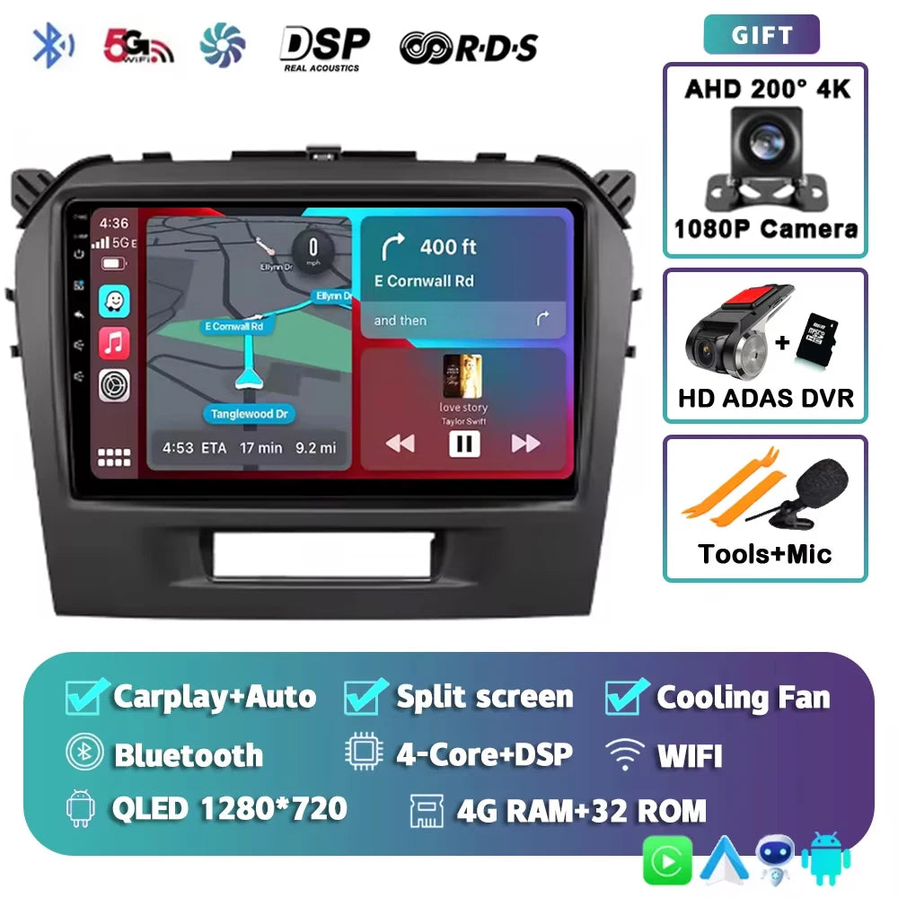 Android 15 2K For Suzuki Vitara 4 2013-2019 12+256GB WIFI Car Multimedia Player wireless Carplay Android Auto 4G Wifi GPS stereo