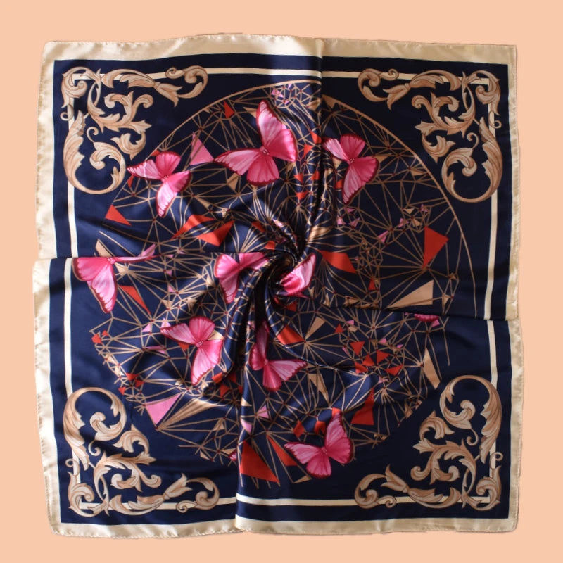 1PC Simple Butterfly Print Silk Satin Square Scarf Women's Hair Accessory Spring New Style Versatile