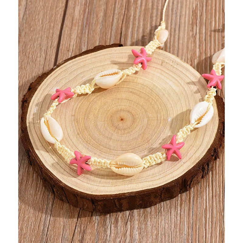 2026 Summer Boho Cowrie Shell Choker Necklace for Women Girls Y2K Cute Blue Starfish Beads Collar Beach Vacation Jewelry Gift