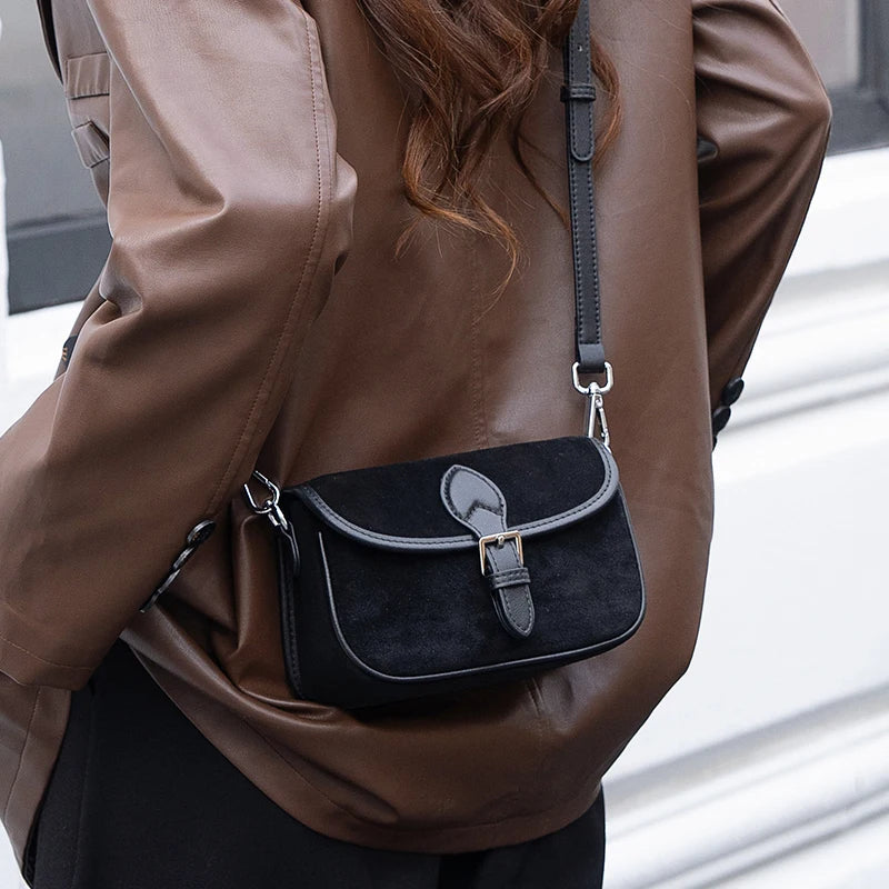 Autumn and winter women's Natural Suede leather Mini bag,luxury designer handbags, Vintage commuting leopard print messenger bag