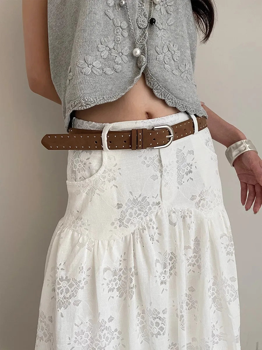 Retro Solid Color Rivet Belt Ladies Niche High-Grade Feeling Punk Belt With Skirt Jeans Belt Accessories