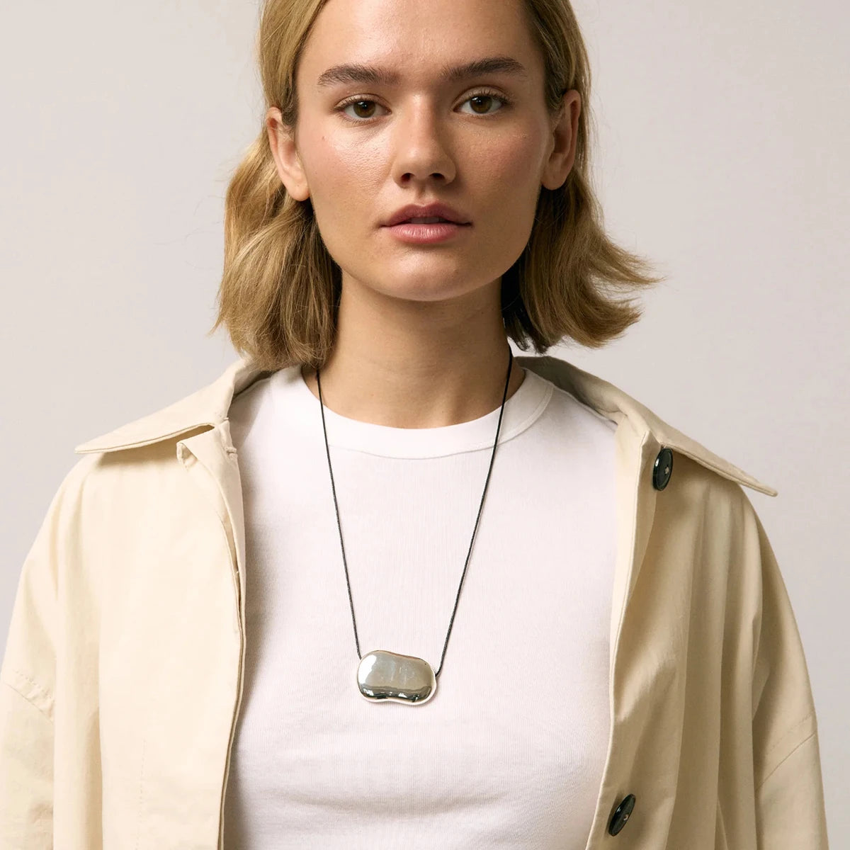 Uworld Minimalist Lrregular Large Glossy Pendant Black Wax Rope Necklace 316l Stainless Steel for Men Women Waterproof подвеска