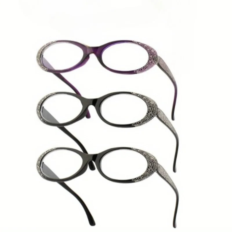 3PCS Elegant Small Frame Women's Reading Glasses with Shiny Oval Frame Reading Glasses Daily Wear Elegant Frame Retro Style