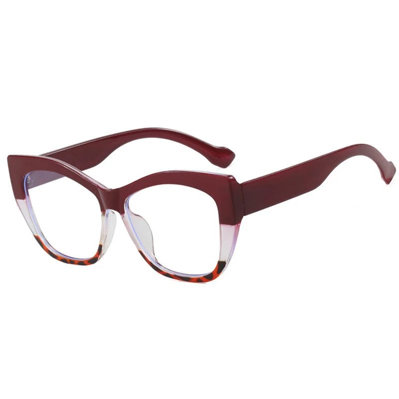JNPCXI New Fashion Double Color Cat Eye Women Glasses Frame Clear Anti Blue Light Optical Leopard Eyewear