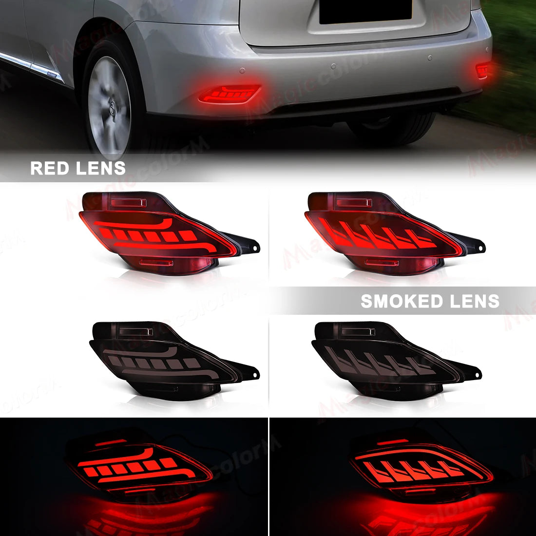 For Lexus RX350 RX270 RX450h 2009 2010 2011 2012 2013 2014 2015 Rear Bumper Reflector Lights with Dynamic Turn Signal Brake 12V