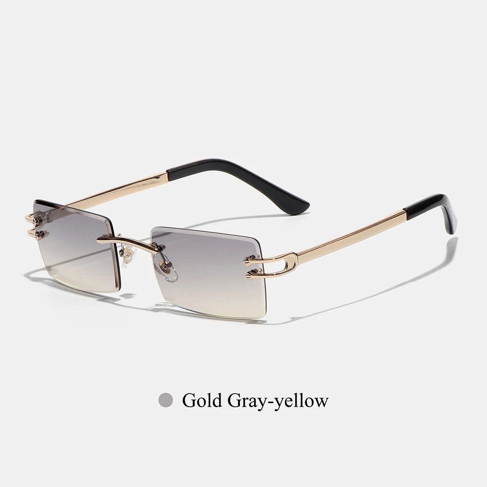 Ruiao Y2K Rimless Square Sunglasses Unisex Diamond Cut Lens Small Frame Retro Fashion UV400 Shades Street Style Eyewear 2026 New