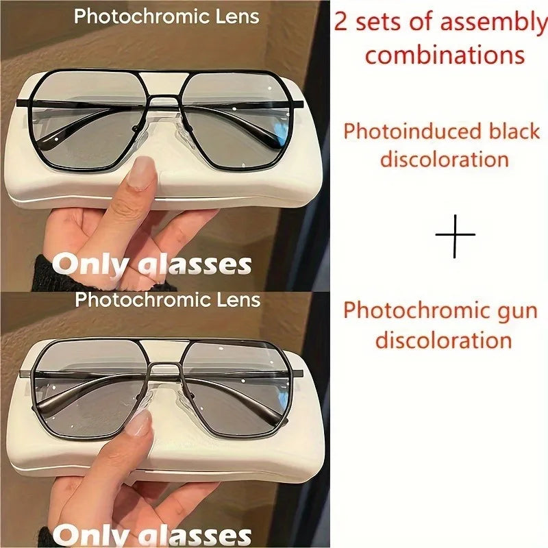 Square Polarized Photochromic Glasses Metal Frame for Men & Women Ideal for Driving