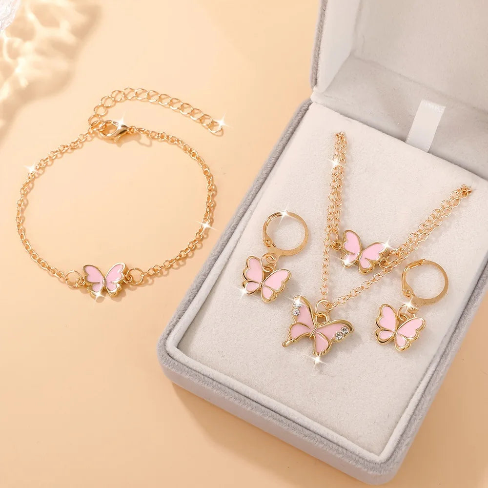 Romantic Black Butterfly Crystal Jewelry Set for Women Gold Color Necklace Earrings Bracelet Set Wedding Valentine's Day Gift