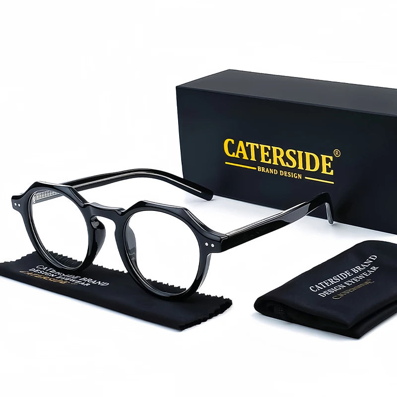 CATERSIDE Retro Polygonal Glasses Men TR Frame High Quality Eyeglass for Women Transparent Lenses Business Eyewear