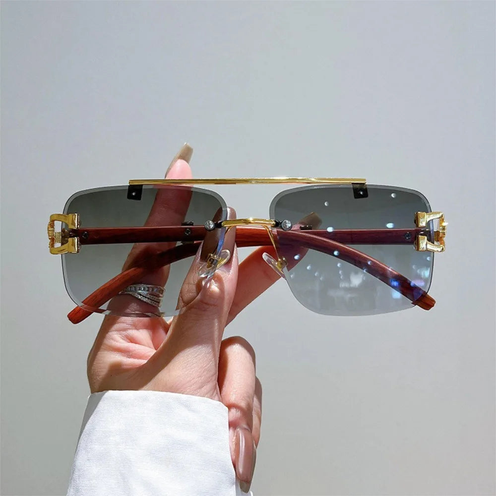 Vintage Man Double Beam Sunglasses Women Frameless Clear Square Black Red Eye Glasses Eyeglasses New Sunglasses Men