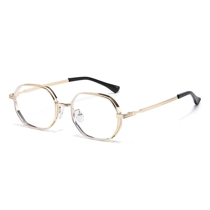 JNPCXI New Polygon Round Metal Sunglasses Women Fashion Clear Ocean Gradient Purple Lens Shades UV400 Men Sun Glasses