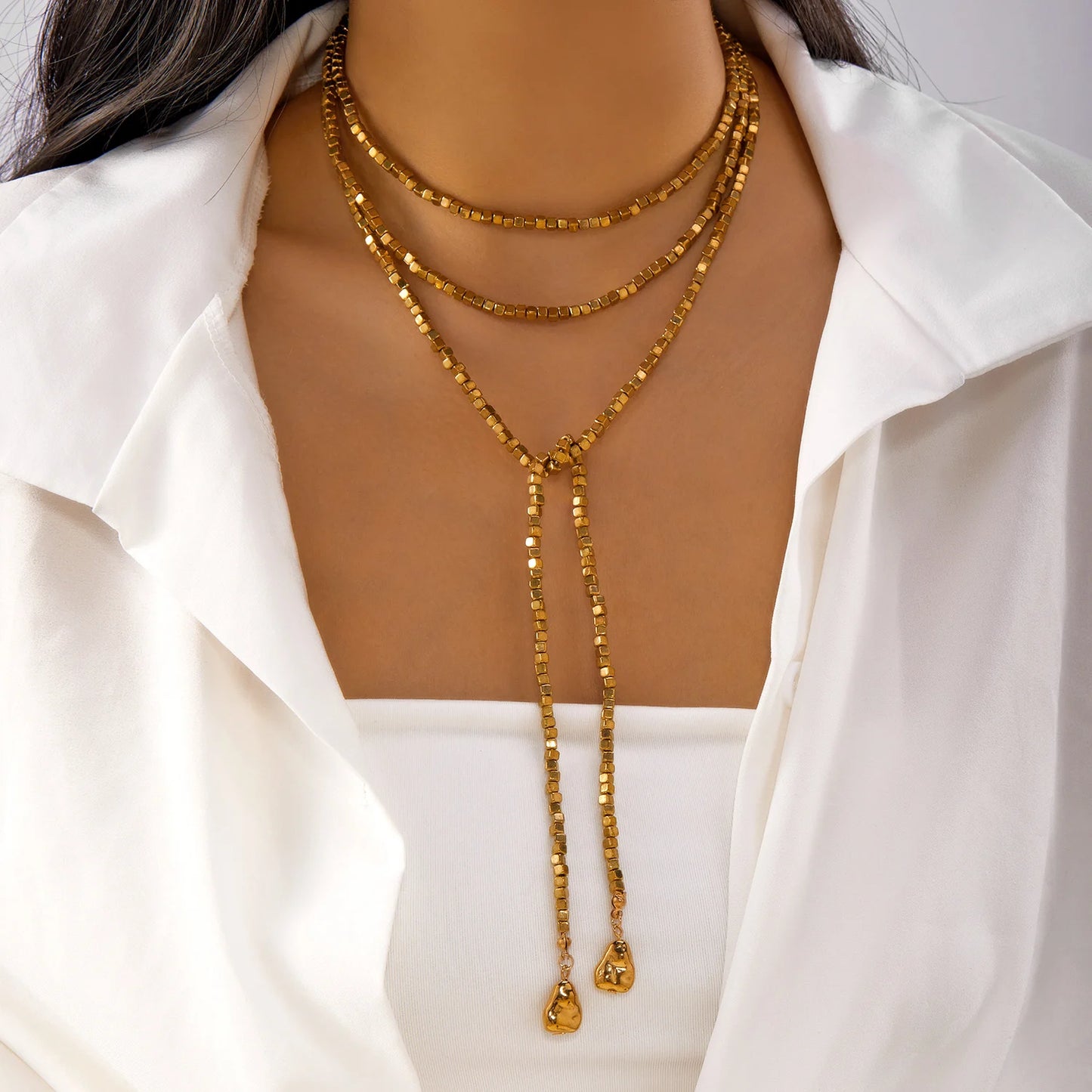Boho Irregular CCB Beaded Long Necklace for Women Hip Hop Creative Sexy Y-Shaped Clavicle Chain Holiday Party Jewelry Accessory