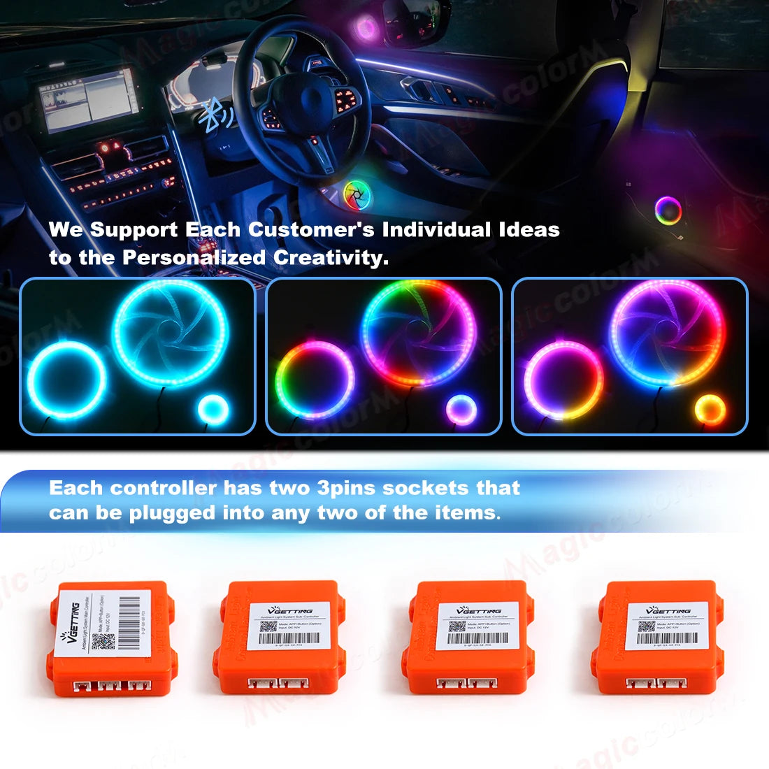 5.9in/4.13inch Symphony RGB Horn Tweeter Ambient Light Universal Car Interior Atmosphere Lamps Audio Hood Decoration APP Control