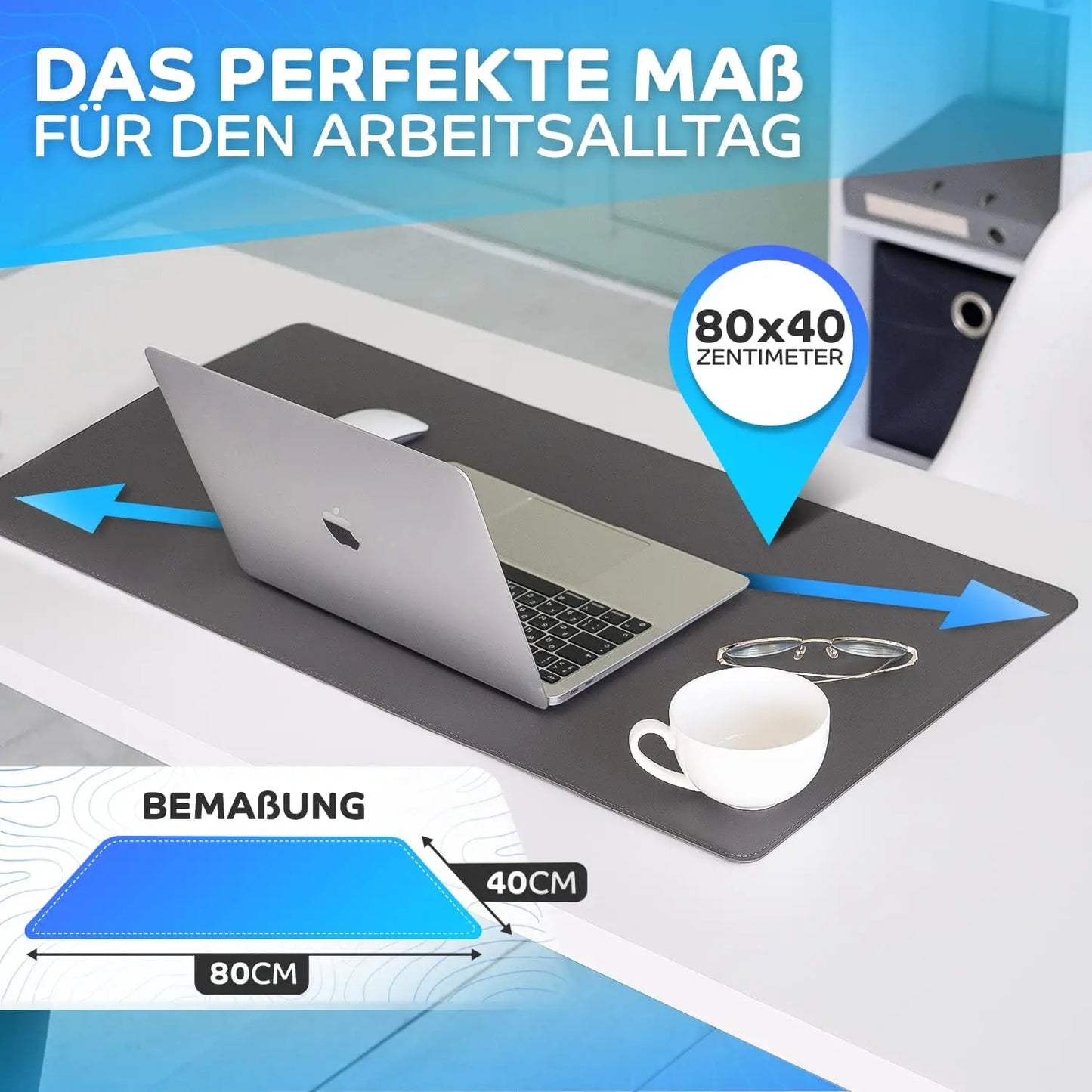 Stitched Edges PU Leather Office Desk Mat, Non-Slip Mouse Pad, Waterproof Desk Pad Protector for School Office Home