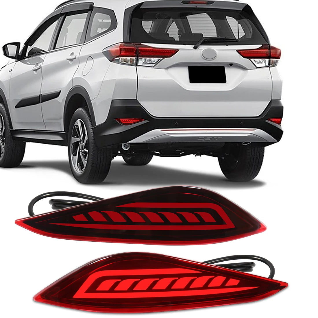 For Toyota Rush 2018 2019 2020 2021 2022 2023 2024 LED Rear Bumper Reflector Light Car Running Brake Dynamic Turn Signal 12V