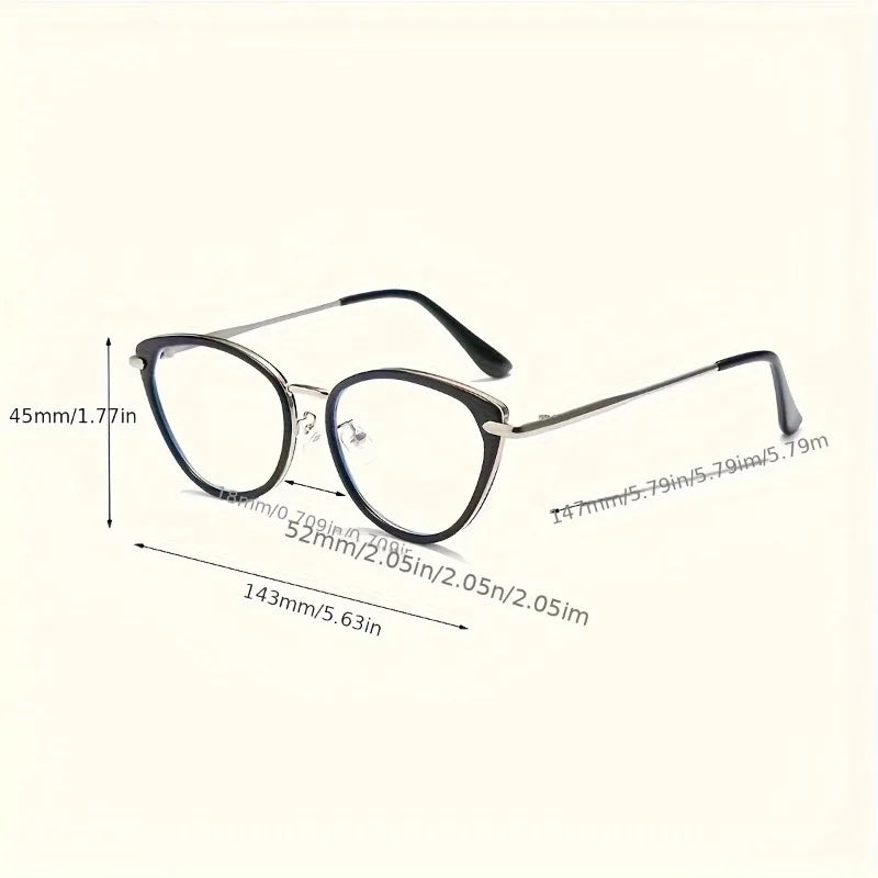 1 Pair of Y2K Style Women's Cat Eye Glasses Transparent Lenses Lightweight PC Frame with Metal Hinges