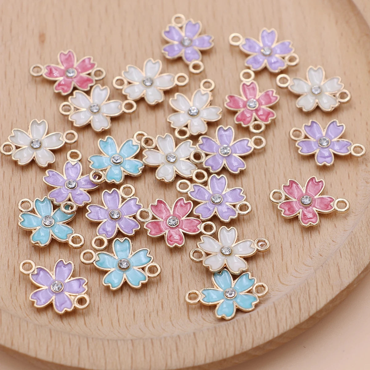 20Pcs Mix Lot Gold Plated Enamel Sakura Flower Charms for Jewelry Making Necklace Bracelet Earrings DIY Handmade Craft 19x14mm