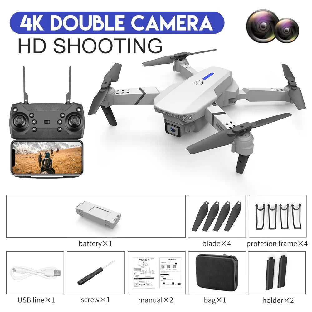 E88 Pro WIFI FPV Foldable Drone - 4K/1080P Dual Camera, Wide-Angle HD Drones