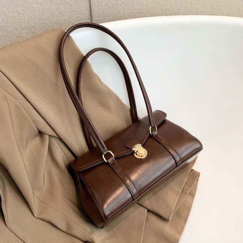 England Style Retro Shoulder Bags High-Grade Sense Underarm Tote Bag Vintage Red Ladies Commuter Bag PU Leather Handbag Purse