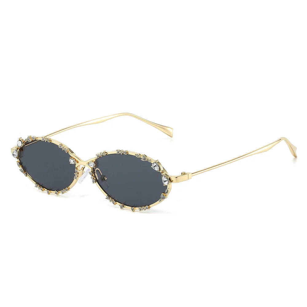 JNPCXI Retro Oval Punk Diamond Women Sunglasses Fashion Silver Shades UV400 Men Trending Sun Glasses
