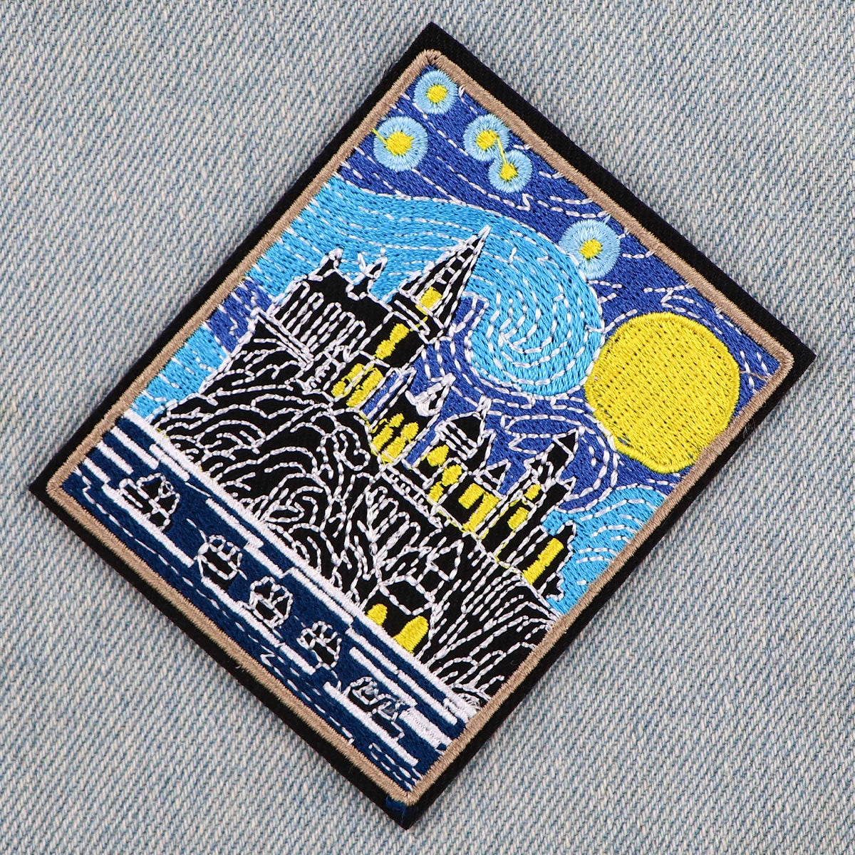 Van Gogh Art Oil Painting Embroidered Patches For Clothing Iron On Patches Starry Sky Patches For Clothes Applique Stripe Badges