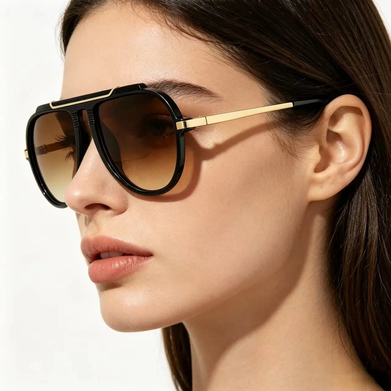 JNPCXI New Retro Oversized Big Frame Women Sunglasses Gradient Tea Color Oval Pilot Shades UV400 Cool Men Vacation Sun Glasses