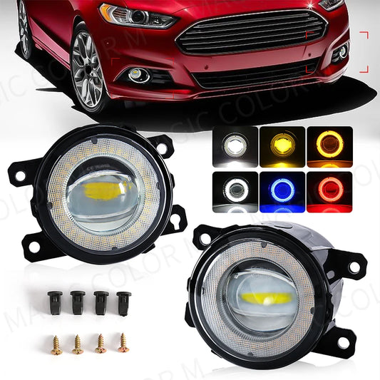 For Ford Focus Fusion Fiesta Ranger C-Max Transit Tourneo EcoSport Edge Angel Eye Fog Light Car DRL Fog Driving Lamp LED Lens
