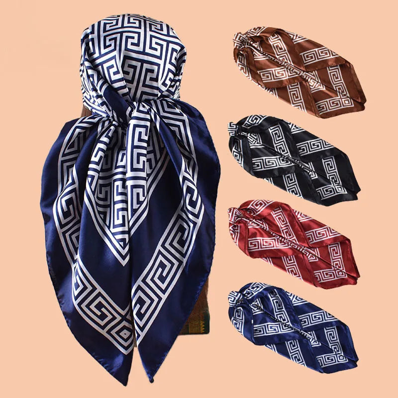 1pc Geometric Letter Print Satin Square Scarf Women's Spring Fashion Hair Accessory Can Be Used as Belt Bag Decor Silk Headband