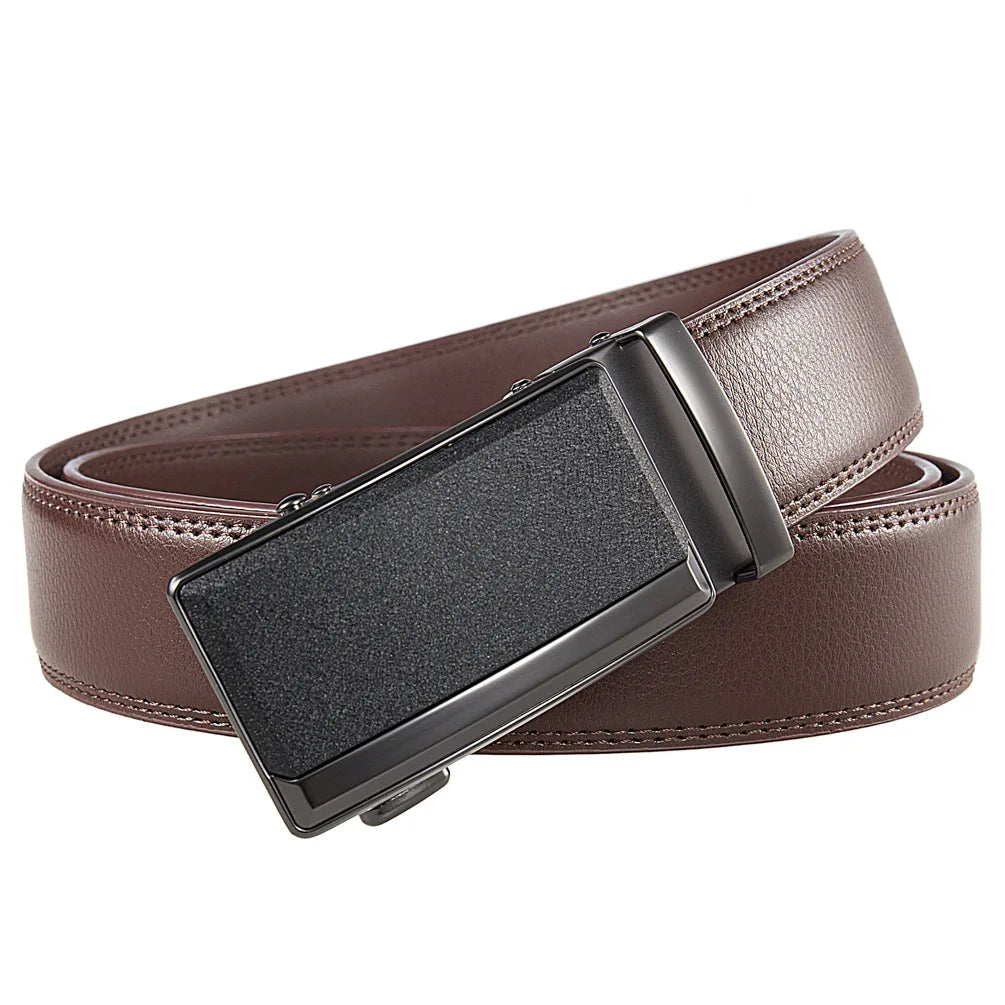Brown Men's Leather Belt Automatic Buckle Luxury Cowskin Black Brown 105–140cm