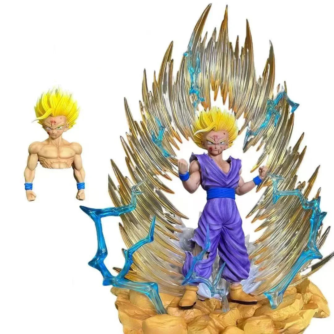 Jt Statue Dragon Ball Z Son Gohan Figure Replaceable Heads Led Base Super Saiyan Gohan Action Figures Collection Mode Toys Gifts