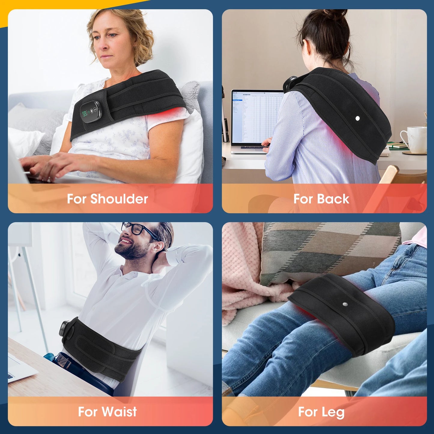 Heating Vibration Waist Massage Belt Red Light Hot Compress Waist Support Brace Cordless Waist Back Massage Lumbar Support Belt