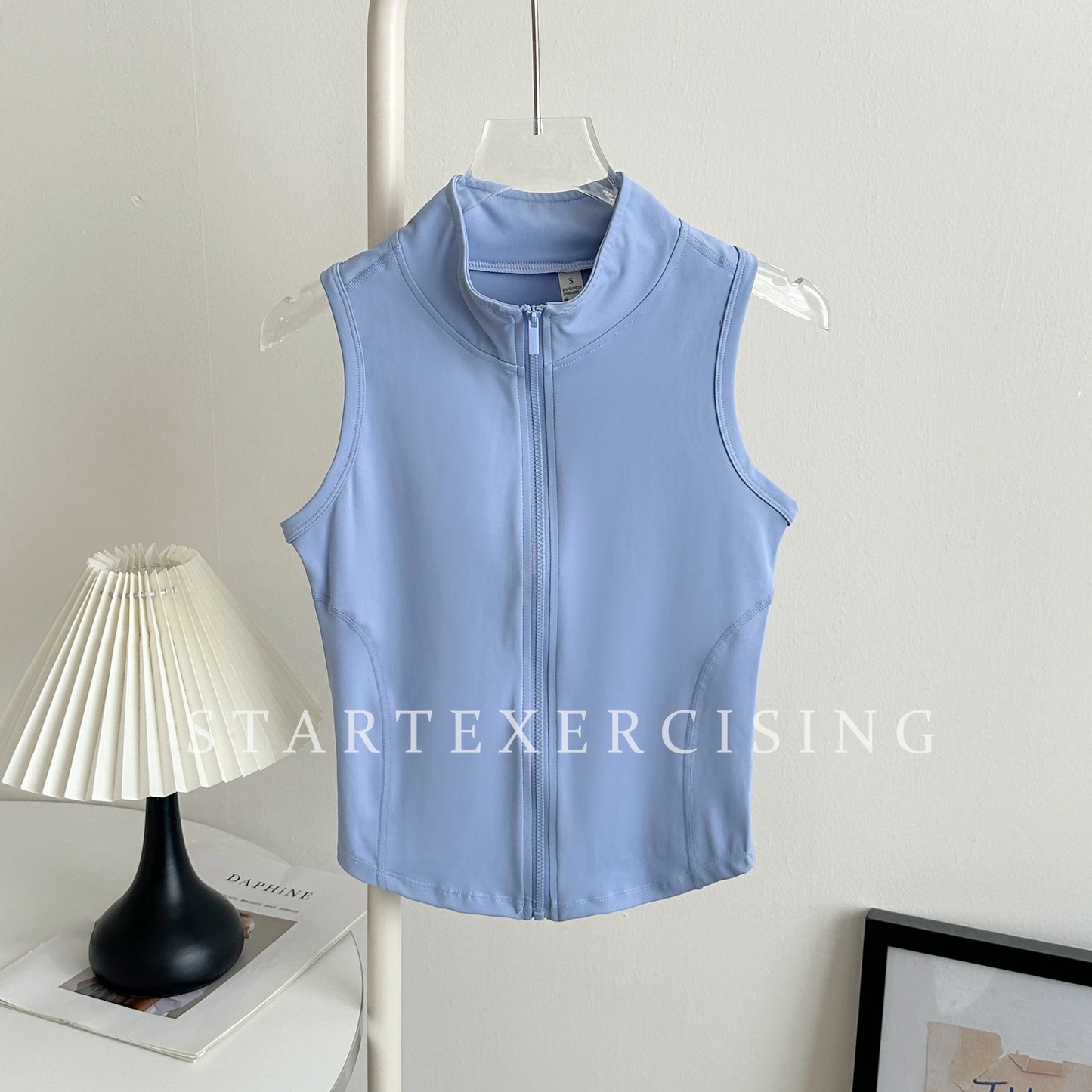 Women Zip Up Sleeveless Tank Tops Stand Collar Slim Sports Vest Solid Color Workout Running Yoga Crop Tops