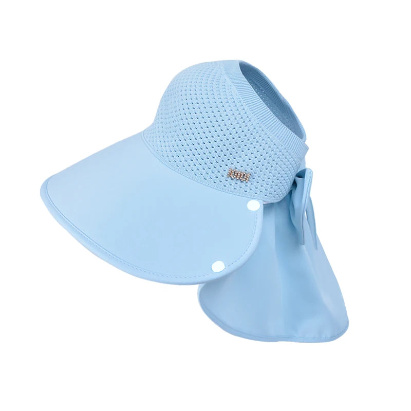 8487Summer large brimmed sun hat women's outdoor outing sun hat removable shawl neck protector empty fisherman hat