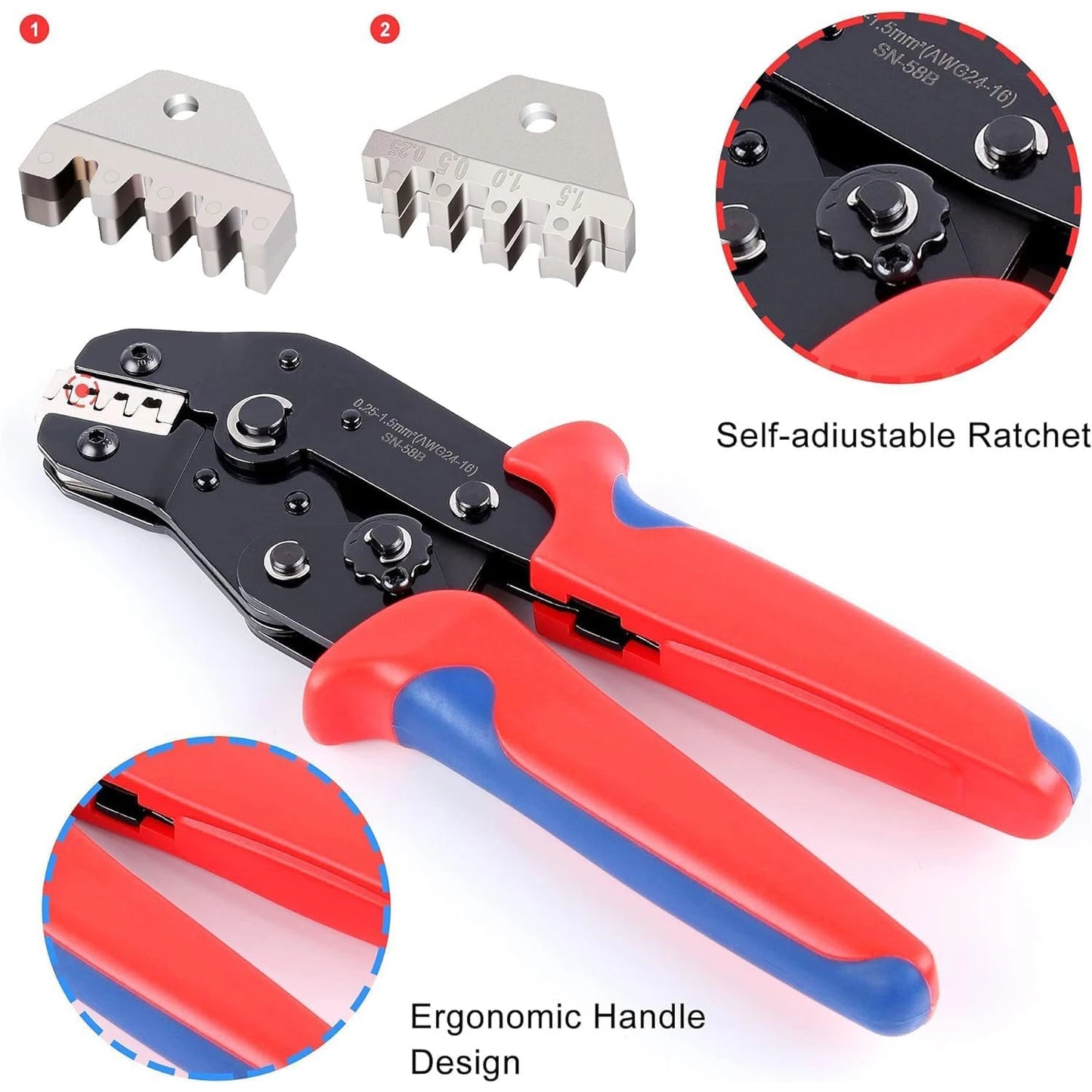 7-in-1 Ratcheting Crimping Tool with Interchangeable Jaws for Heat Shrink Connectors, Wire Terminals - Electrical Crimper Pliers