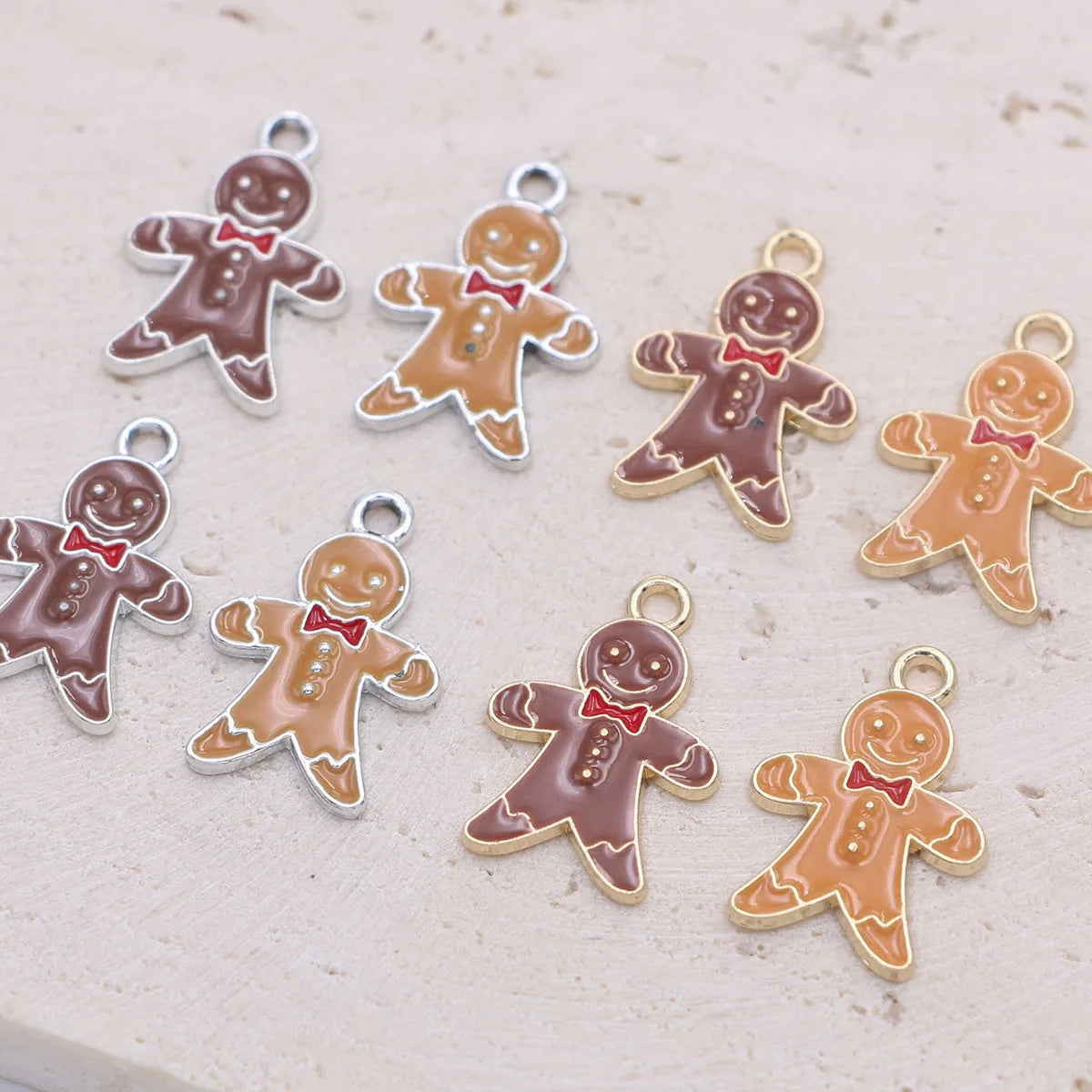 10Pcs Gold Plated Enamel Gingerbread Charm Pendant for Jewelry Making Bracelet Necklace DIY Earrings Accessories Craft Findings