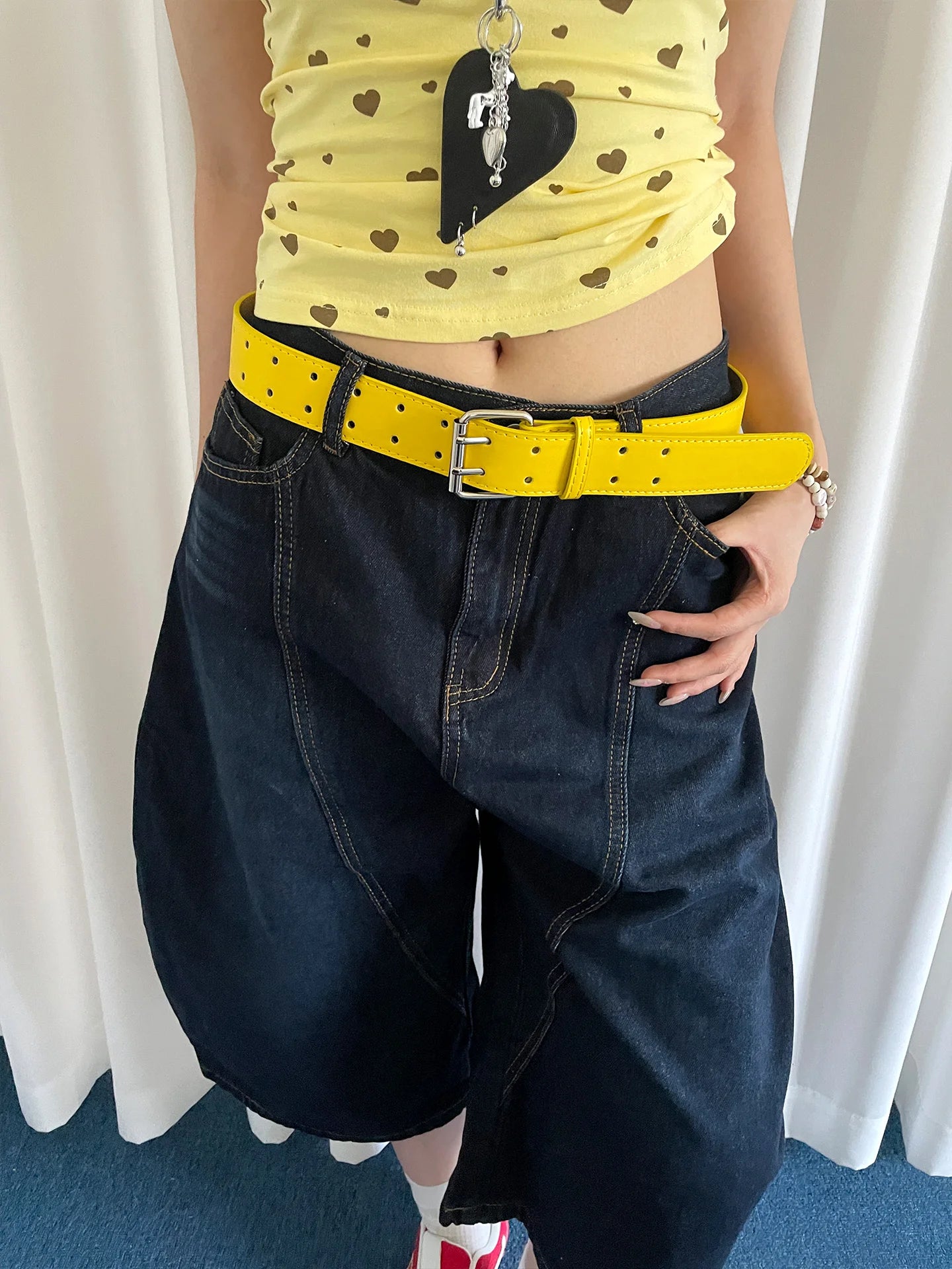 Wide Design Sense Y2K Double-Breasted Yellow Belt For Women With Skirt Jeans With Waistcoat Decoration Versatile Belt