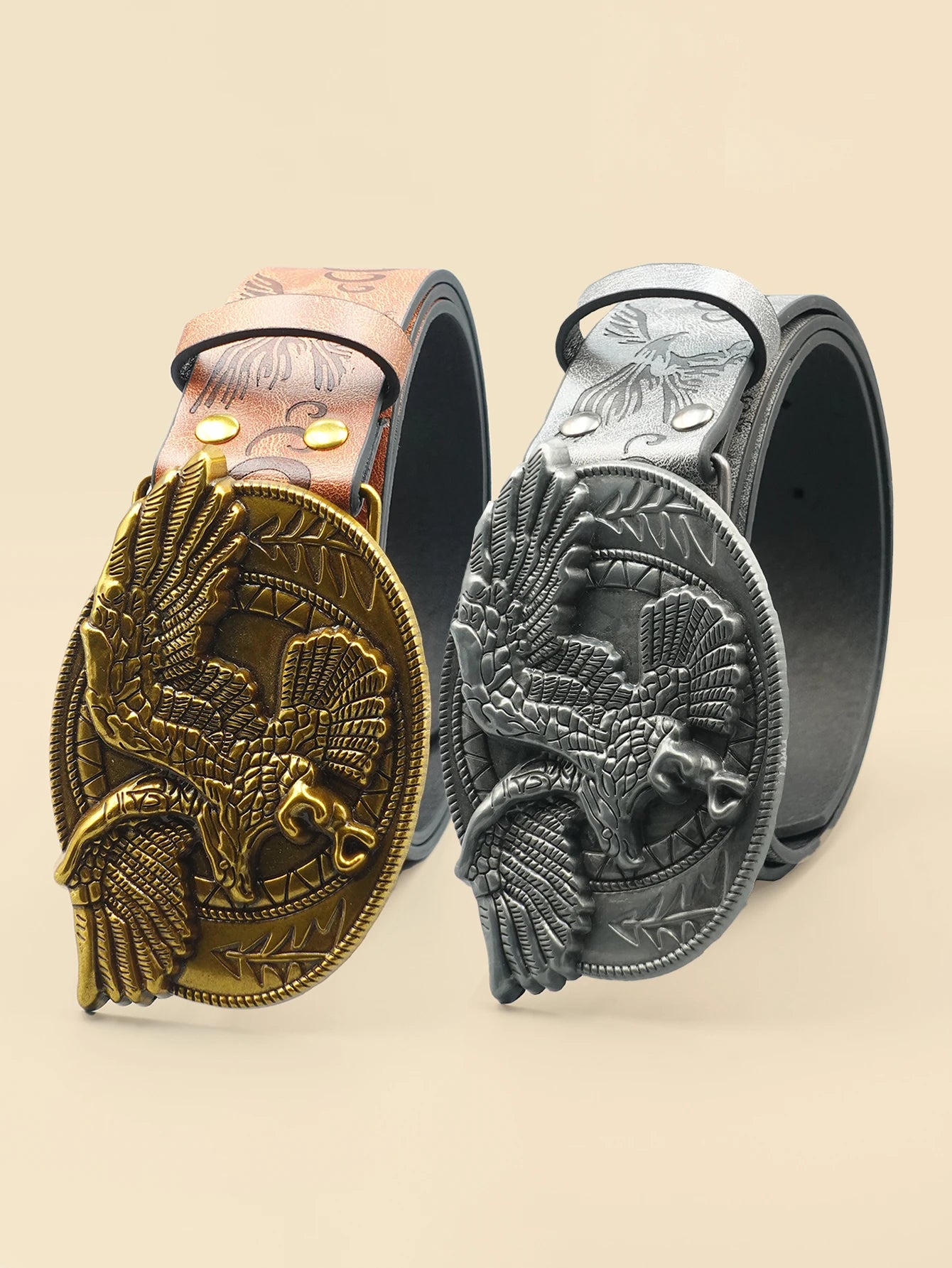 Western Denim Style Belt, Eagle Carved Buckle, Ethnic Style Printed Belt, Daily Commuting and Leisure Vacation Accessories