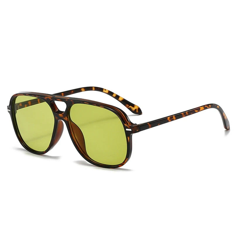 JNPCXI New Vintage Double Bridges Men Square Sunglasses Fashion Green Ocean Lens Eyewear Women Trending Rivets Sun Glasses UV400