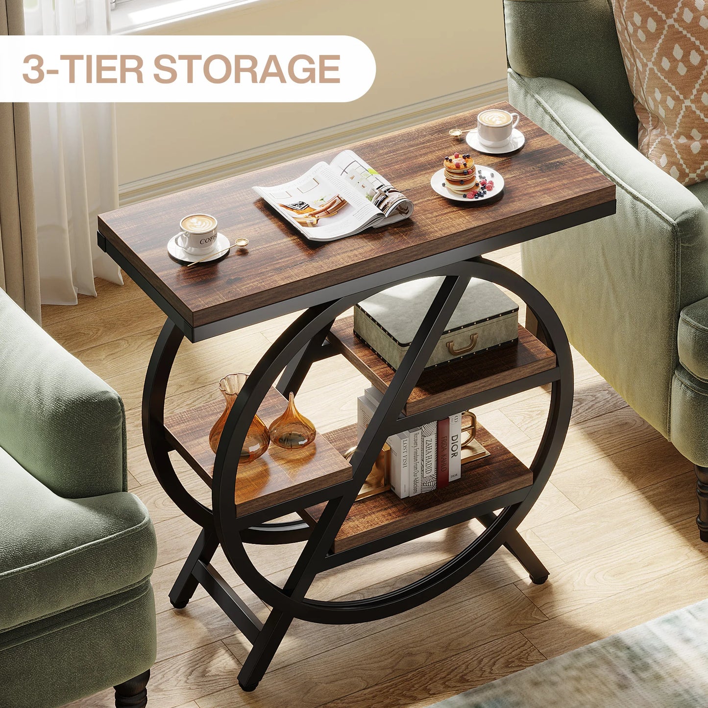Tribesigns  Living Room, 3-Tier Narrow Side End Table w/ Storage Sofa Side Table