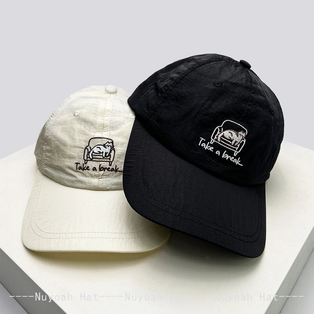 New Unisex Cartoon Embroidered Cat Letters Baseball Hats Sunshade Simple Breathable Quick Drying Peaked Caps Versatile Fashion