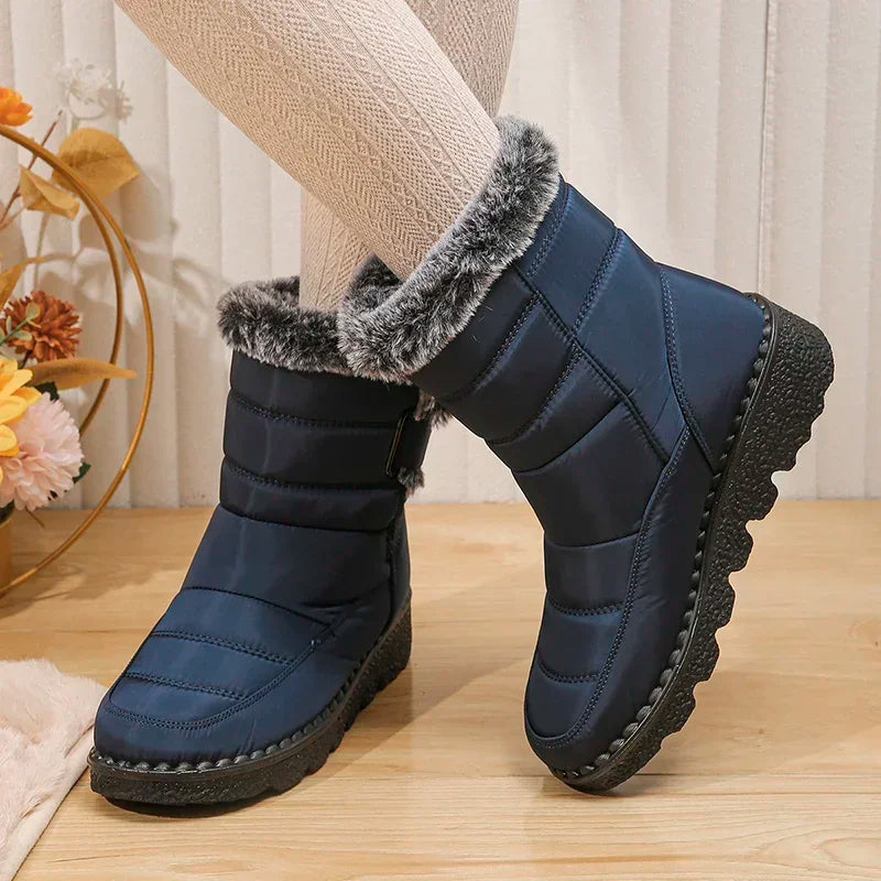 Faux Fur Thick Plush Ankle Boots Women 2025 Waterproof Non-Slip Snow Boots Woman Hook Loop Keep Warm Cotton Padded Shoes Female