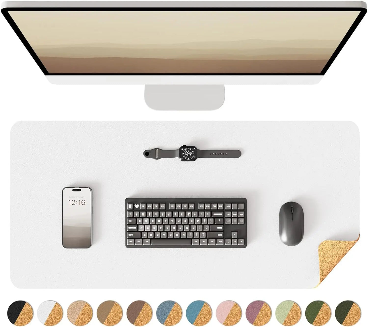 Eco Cork Desk Pad Protector,Leather Desk Mat,Double-Sided Desk Pad,Large Mouse Pad,Waterproof Desk Blotter for Office/Home