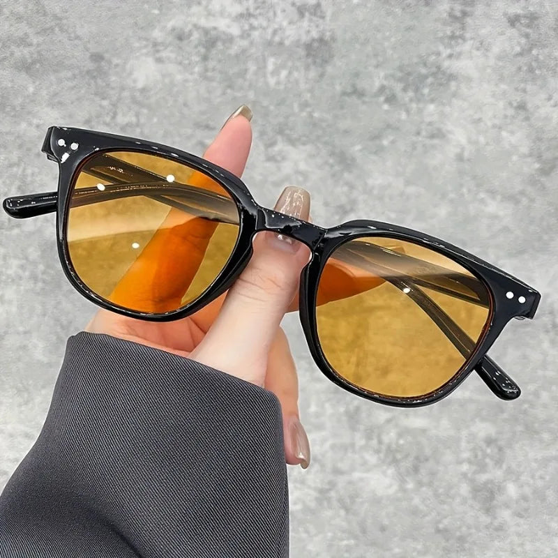 Fashionable Small Round Unisex Women's Pink Gradient Lenses Retro Men's and Women's Classic Metal Nail Decoration Glasses